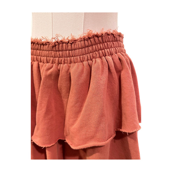 Aerie Weekend Ruffle Orange Rust Tiered Mini Sweat Skirt Medium Raw Edge - Picture 2 of 7